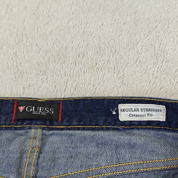 Guess Jeans Regular Straight Crescent Fit Men 33x30 Mid Wash Blue Y2K Retro 90s - Picture 6 of 11